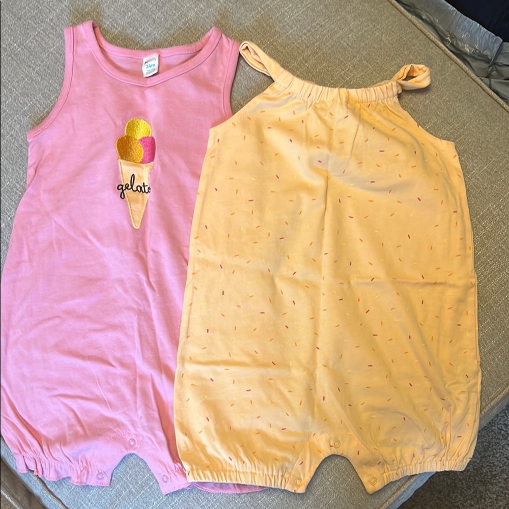 Ice Cream Print Pink and Yellow Kids Rompers